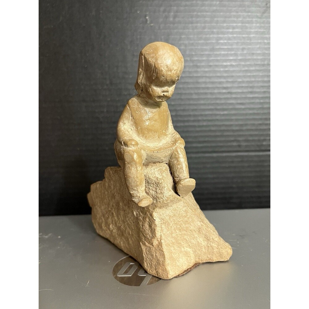 Royal Haeger Martie Strubel Boy Sitting on Rock Sculpture #682 USA Vintage